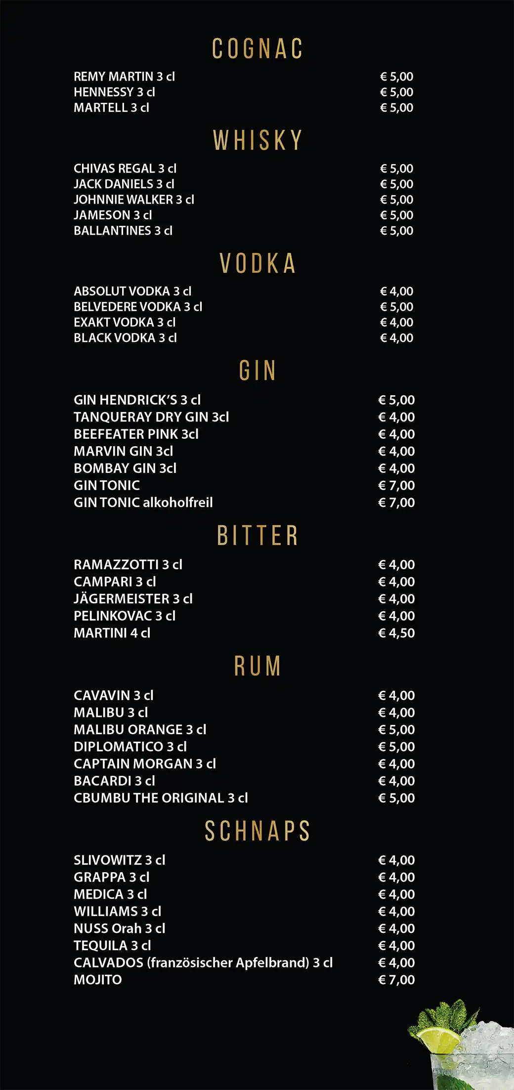 Caffe Club Fantastic Getränkekarte